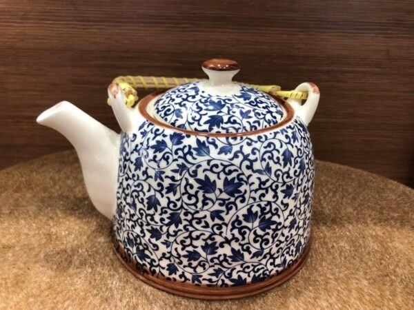 Théière - motif fleuri bleu