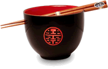 Bol à Soba noir et rouge avec baguettes en bois
