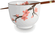 Bol Soba motif fleurs de cerisier avec ses baguettes en bois
